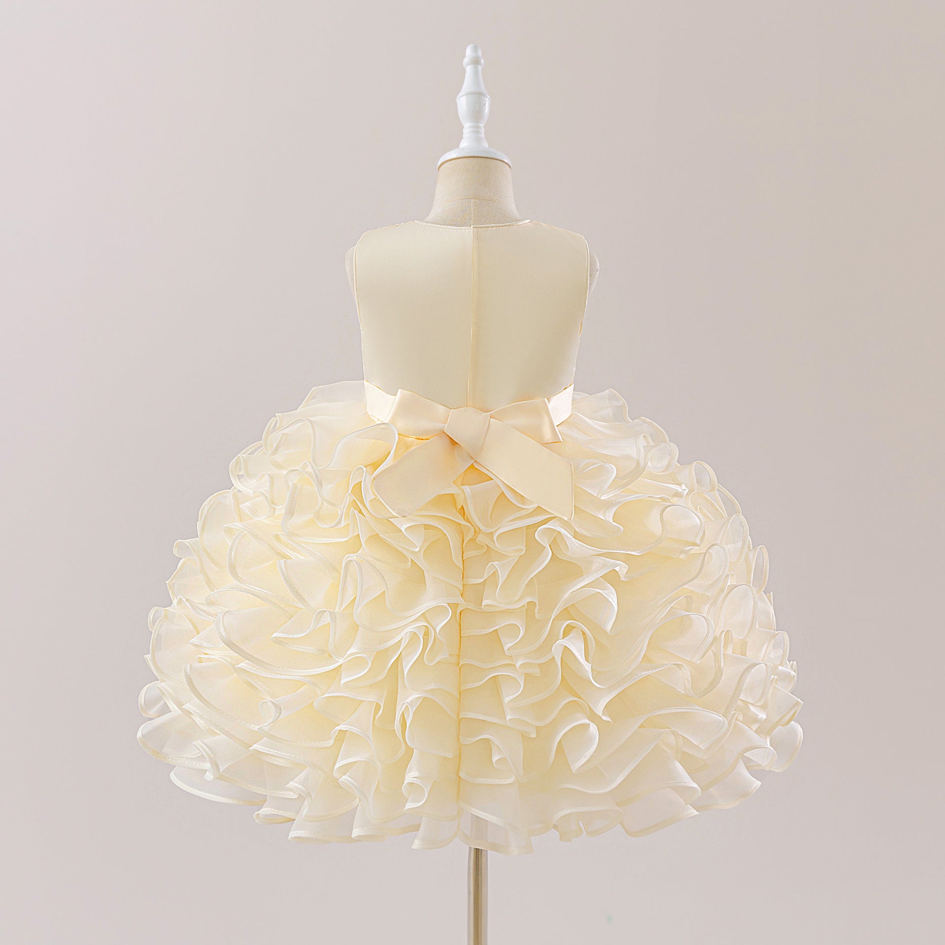 Sleeveless Bowknot Tiered Princess Dress for Girls | Tea-Length, A-Line Party Gown