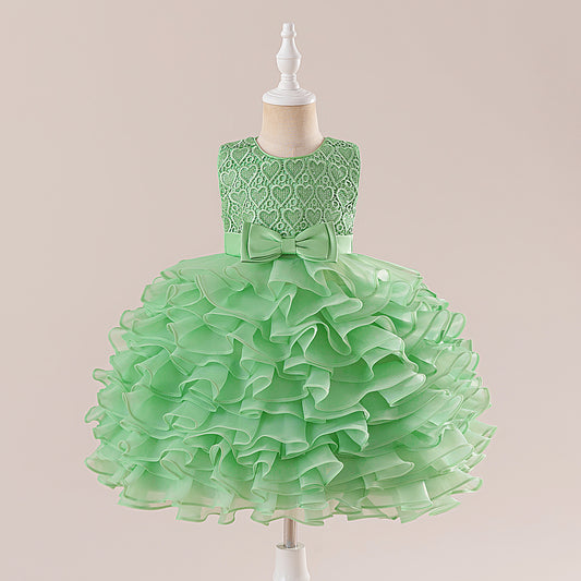 Sleeveless Bowknot Tiered Princess Dress for Girls | Tea-Length, A-Line Party Gown