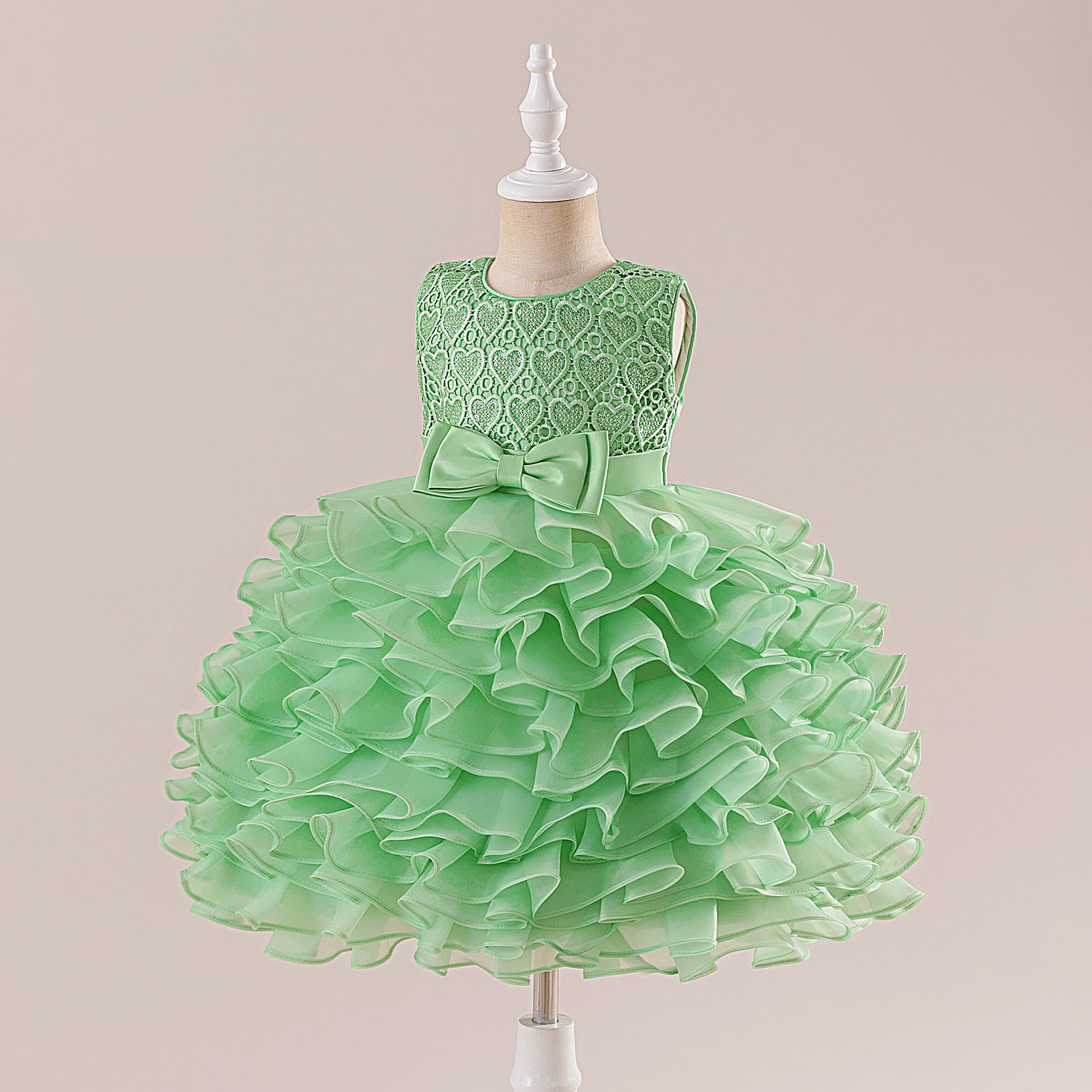 Sleeveless Bowknot Tiered Princess Dress for Girls | Tea-Length, A-Line Party Gown