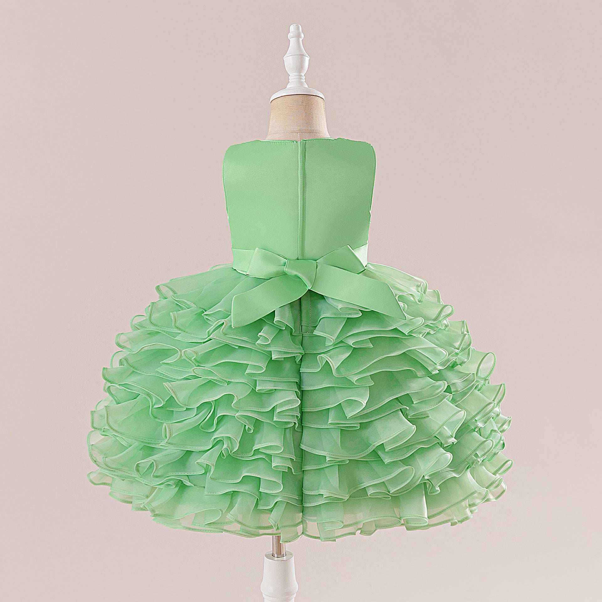 Sleeveless Bowknot Tiered Princess Dress for Girls | Tea-Length, A-Line Party Gown