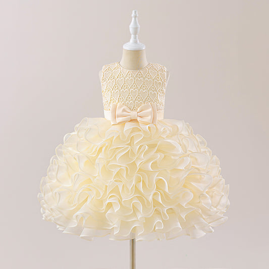 Sleeveless Bowknot Tiered Princess Dress for Girls | Tea-Length, A-Line Party Gown