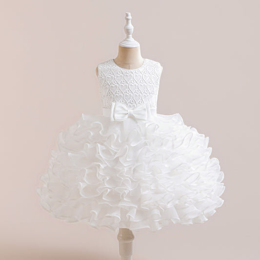 Cute Sleeveless Tiered Ball Gown Dress with Bowknot for Girls | Lace Princess Party Dress