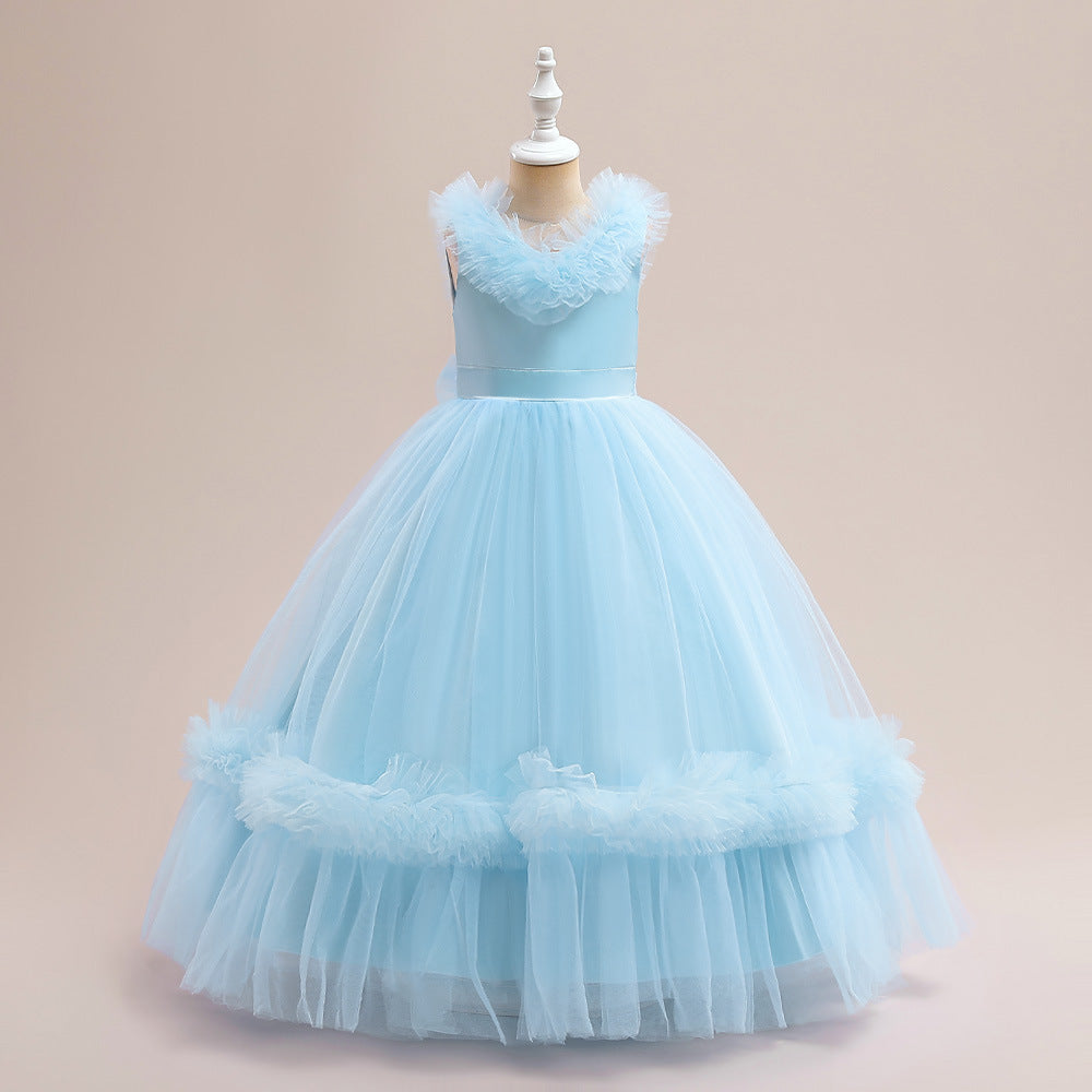 Sleeveless A-Line Tulle Maxi Dress for Girls - Princess Party & Wedding Gown