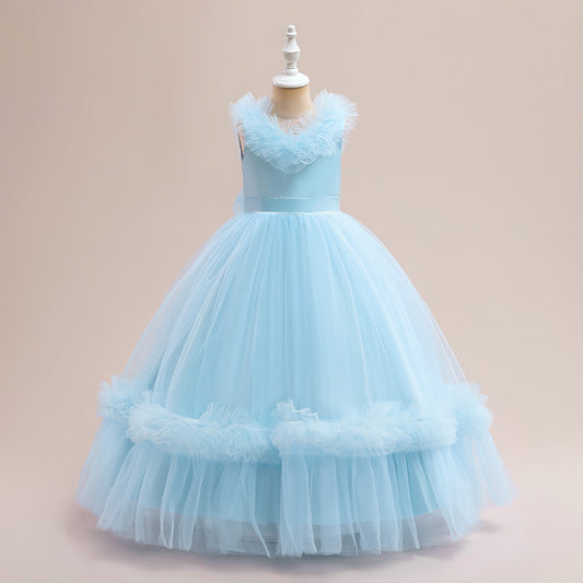 Sleeveless A-Line Tulle Maxi Dress for Girls - Princess Party & Wedding Gown