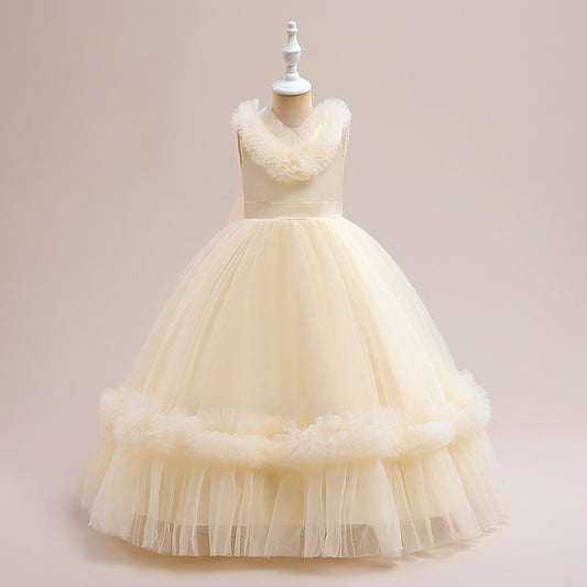 Sleeveless A-Line Tulle Maxi Dress for Girls - Princess Party & Wedding Gown