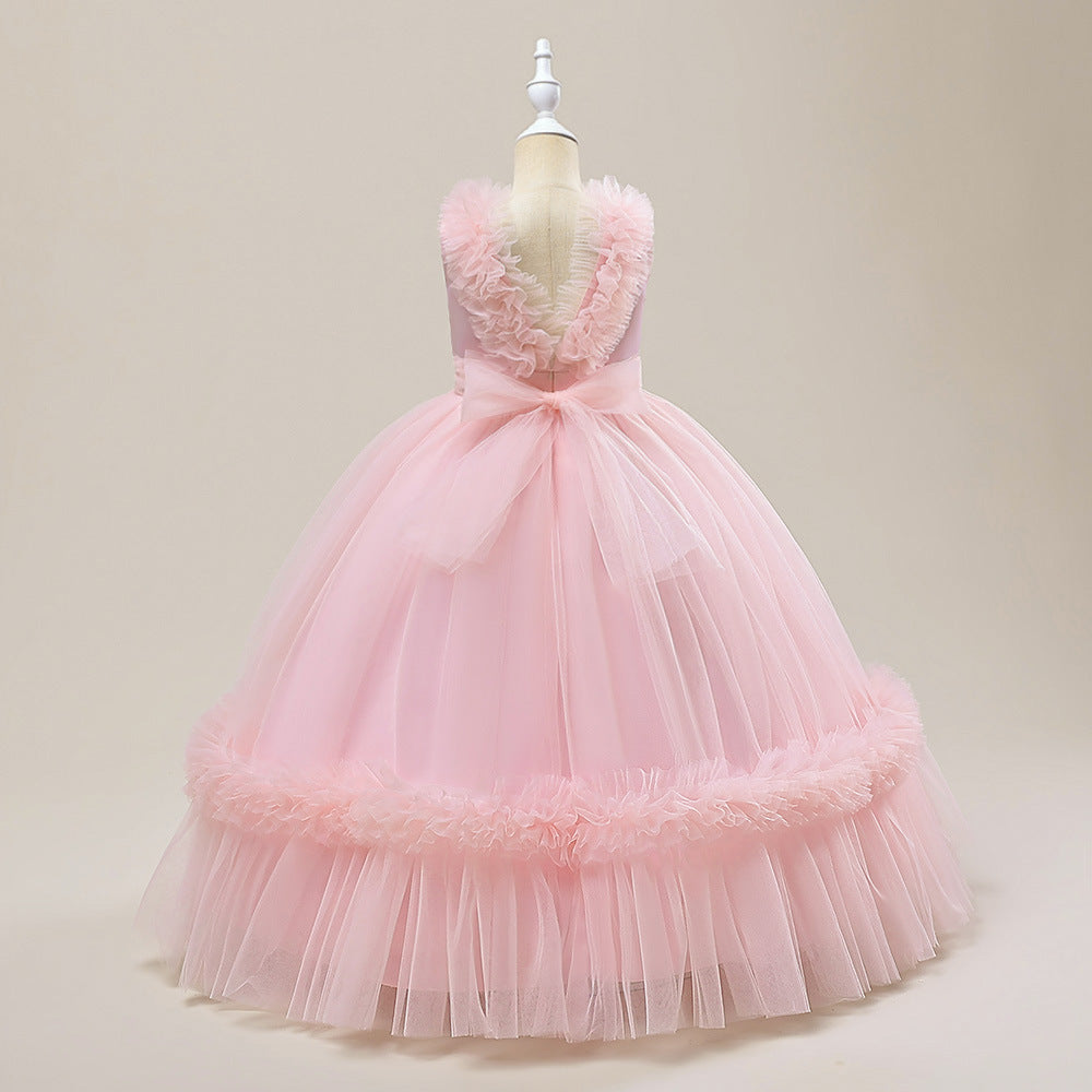 Sleeveless A-Line Tulle Maxi Dress for Girls - Princess Party & Wedding Gown