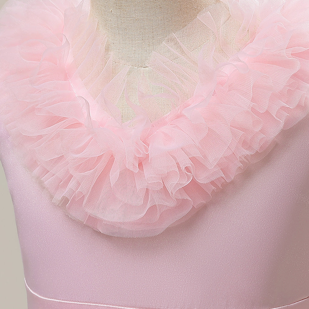 Sleeveless A-Line Tulle Maxi Dress for Girls - Princess Party & Wedding Gown