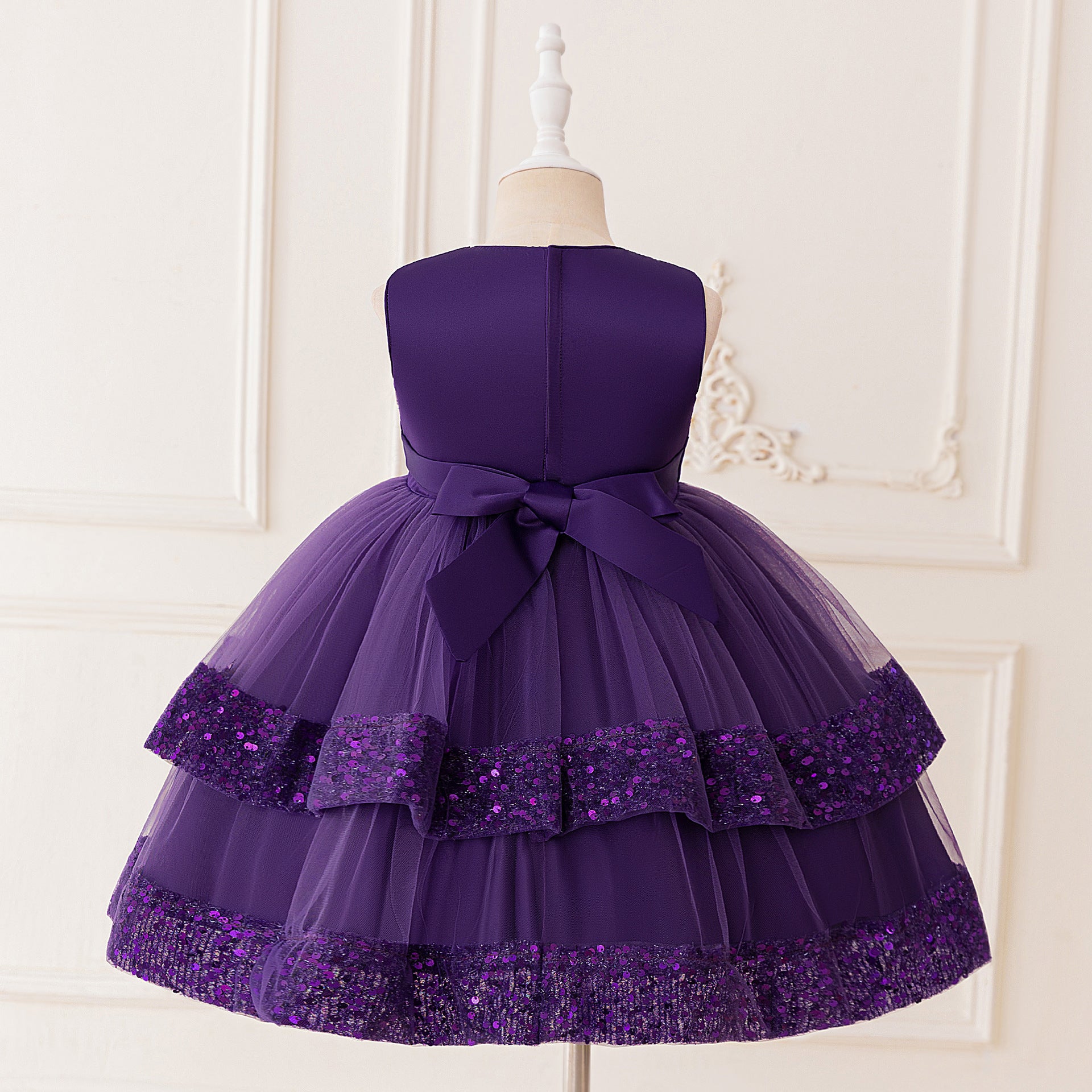 Cute Girl's Tiered Sequin Tulle Dress – Princess Party & Flower Girl Gown
