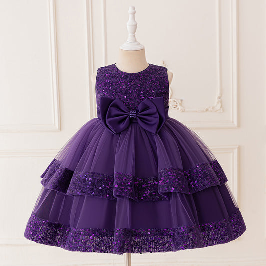 Cute Girl's Tiered Sequin Tulle Dress – Princess Party & Flower Girl Gown