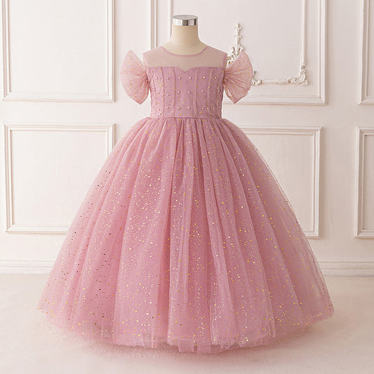 Sparkling Pink Sequin Princess Dress for Girls | Maxi A-Line Flower Girl Gown