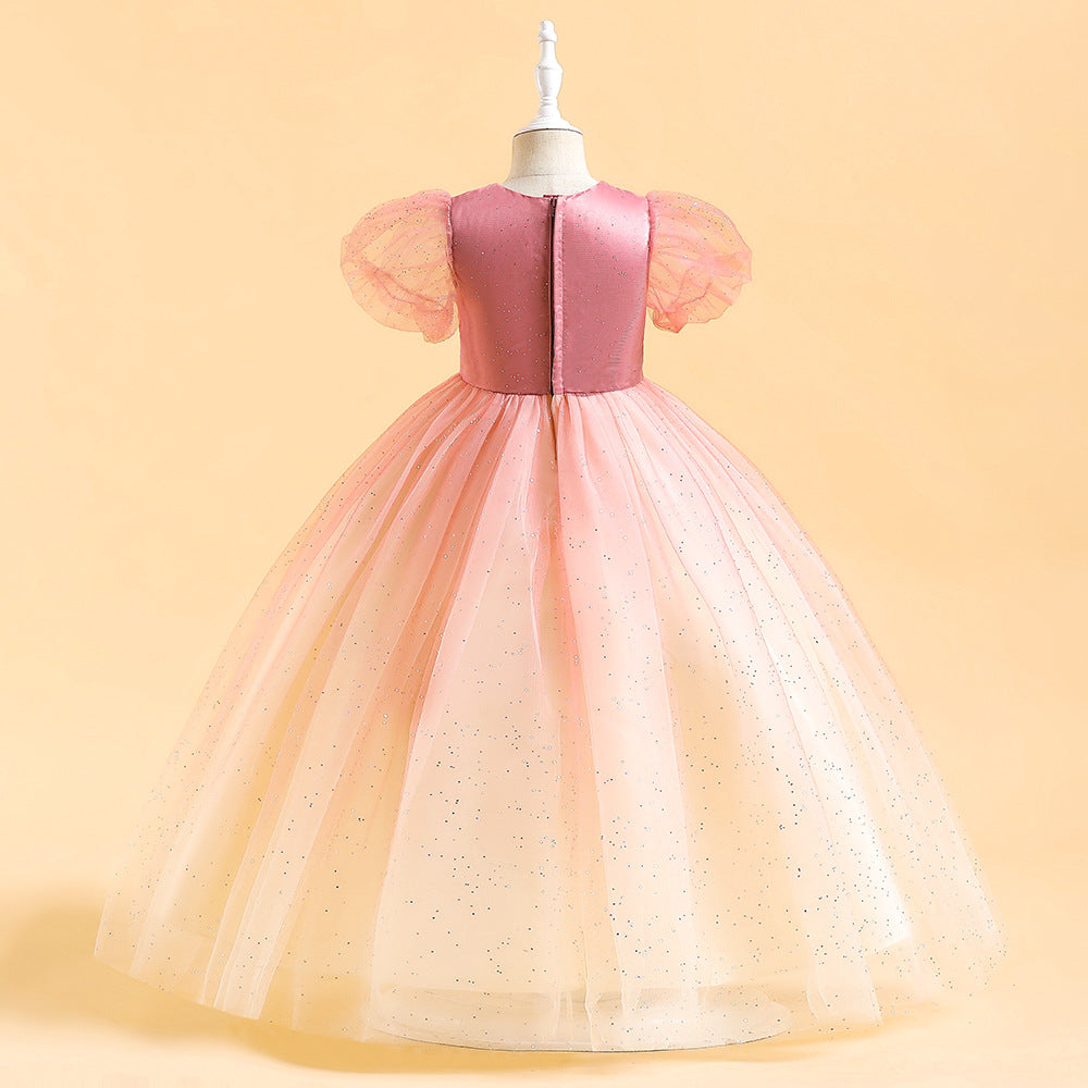 Cute A-Line Tulle Princess Dress with Sequins & Beads – Puffy Sleeves Kids Formal Gown