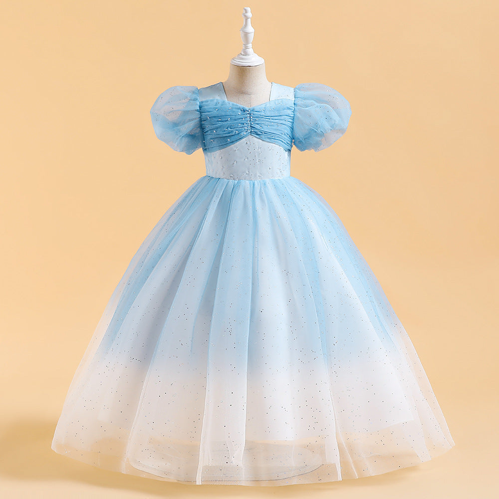 Cute A-Line Tulle Princess Dress with Sequins & Beads – Puffy Sleeves Kids Formal Gown
