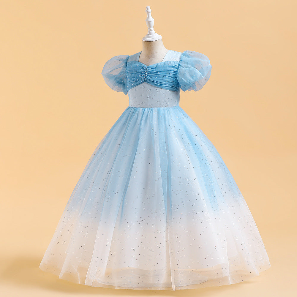 Cute A-Line Tulle Princess Dress with Sequins & Beads – Puffy Sleeves Kids Formal Gown
