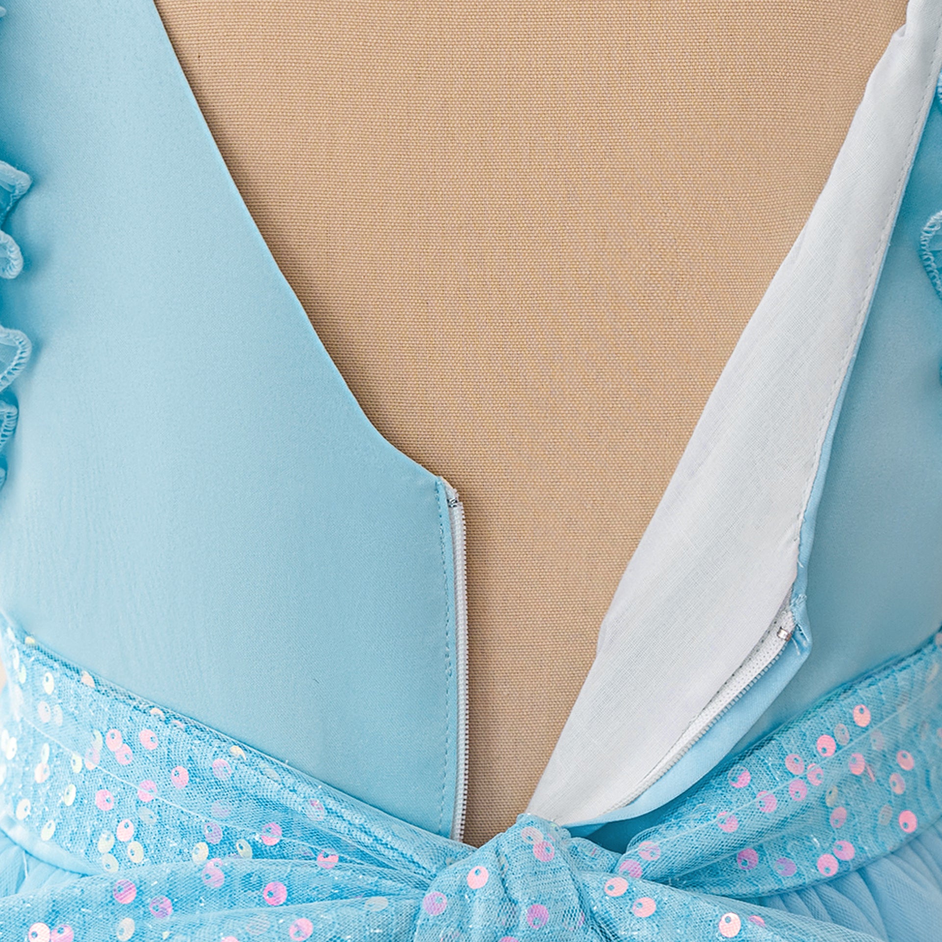 Sparkly Puffy V-Neck Ball Gown for Girls | Floor-Length Princess Dress