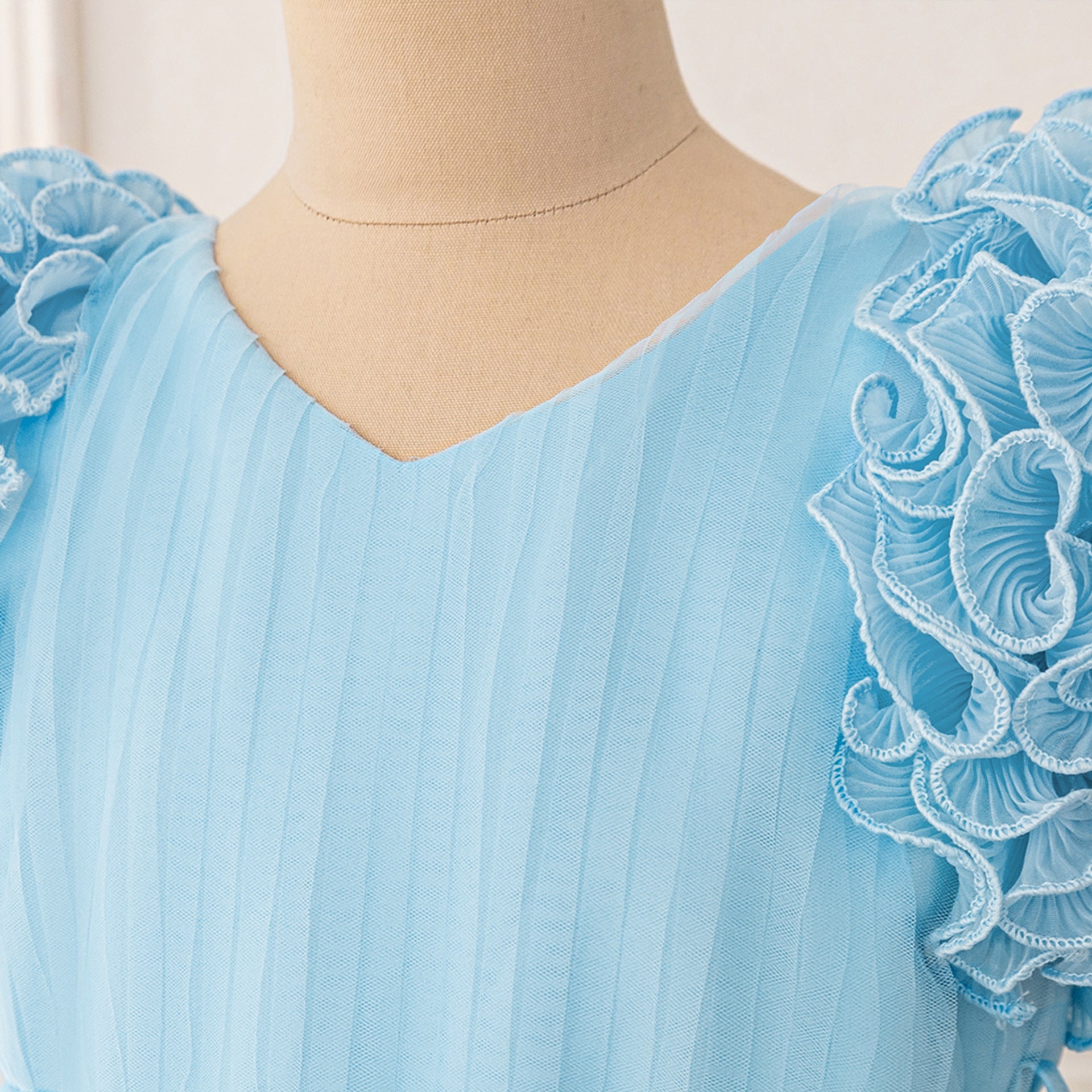Sparkly Puffy V-Neck Ball Gown for Girls | Floor-Length Princess Dress
