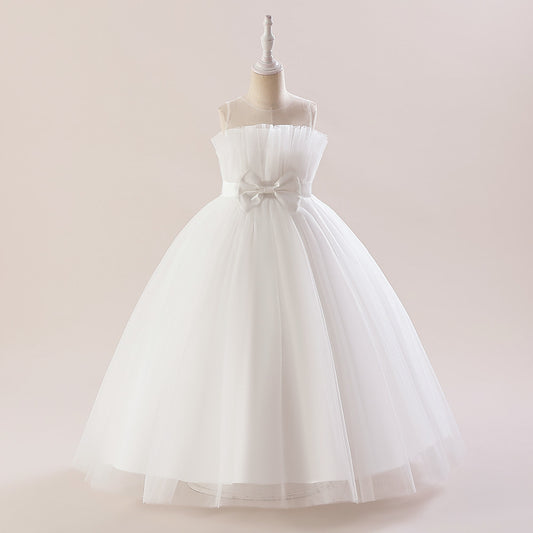 Sweetheart Neck Tulle Princess Dress for Girls with Bowknot | Maxi A-Line Gown