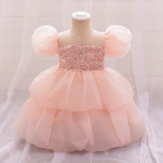 Puffy Sequin Ball Gown Dress for Girls | Sweetheart Neck, Tiered Tulle Skirt
