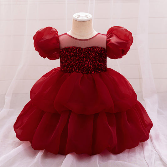 Puffy Sequin Ball Gown Dress for Girls | Sweetheart Neck, Tiered Tulle Skirt