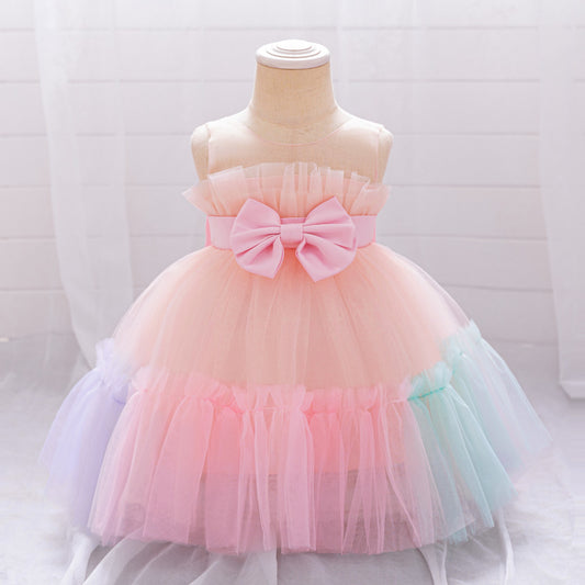 Sweetheart Neck A-Line Tulle Princess Dress for Girls | Tiered Skirt & Bowknot