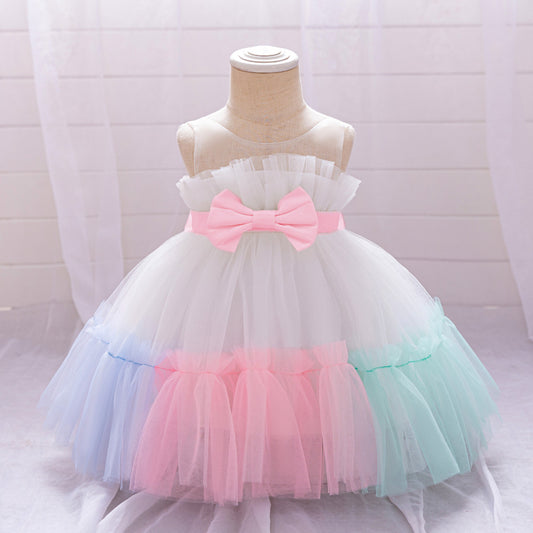 Sweetheart Neck A-Line Tulle Princess Dress for Girls | Tiered Skirt & Bowknot