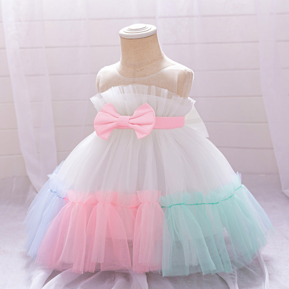 Sweetheart Neck A-Line Tulle Princess Dress for Girls | Tiered Skirt & Bowknot