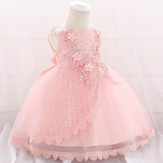 Cute Tea Length A-Line Lace Princess Dress for Girls – Perfect for Weddings & Parties