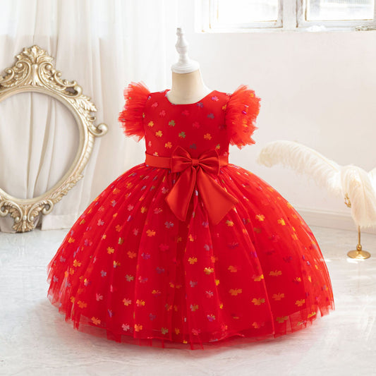 Tea Length Puffy Princess Dress with Bowknot for Girls | Cute Mesh Formal Party Dress