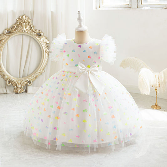 Tea Length Puffy Princess Dress with Bowknot for Girls | Cute Mesh Formal Party Dress