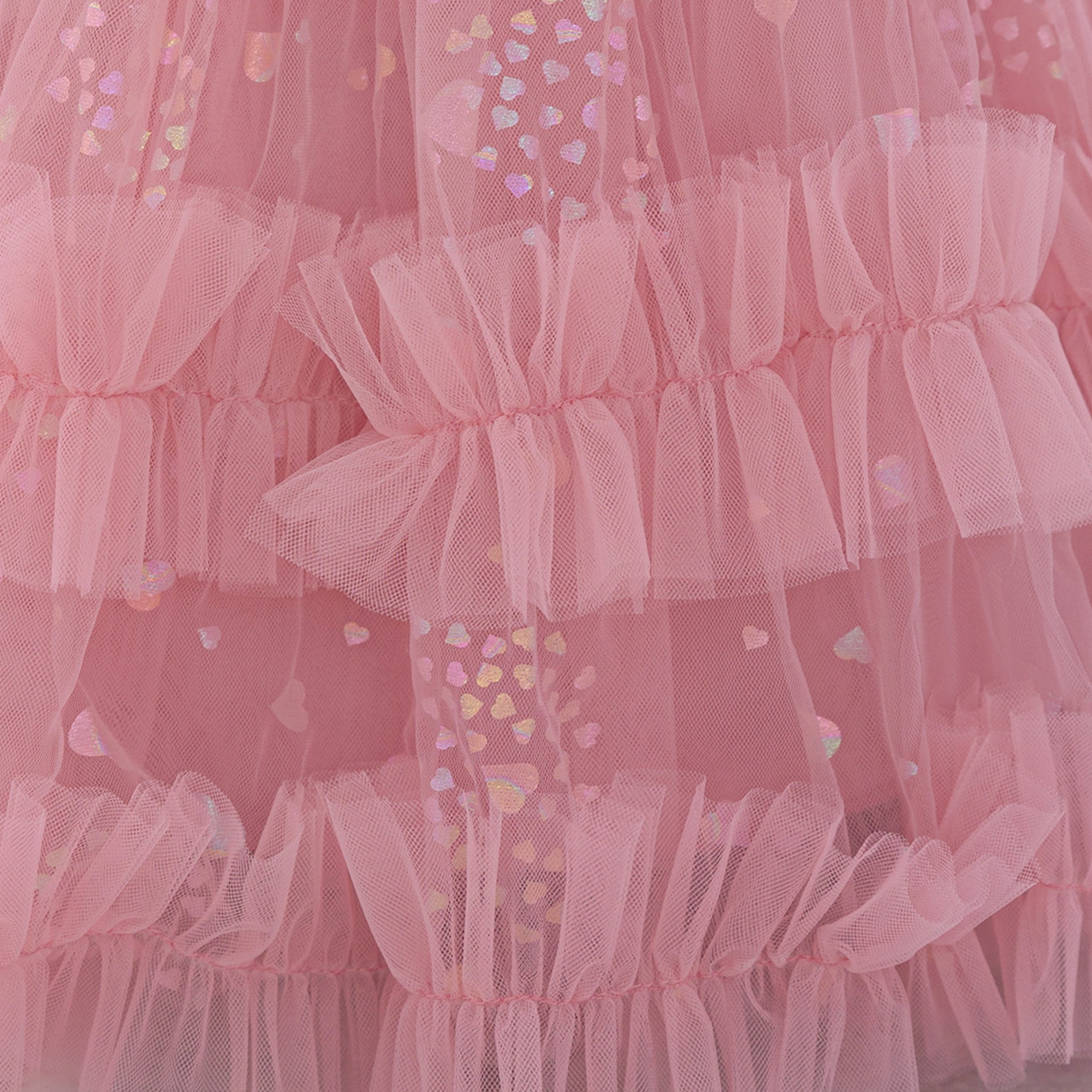 Tea Length Puffy Tulle Dress for Girls, Bow & Sequin Flower Girl Outfit