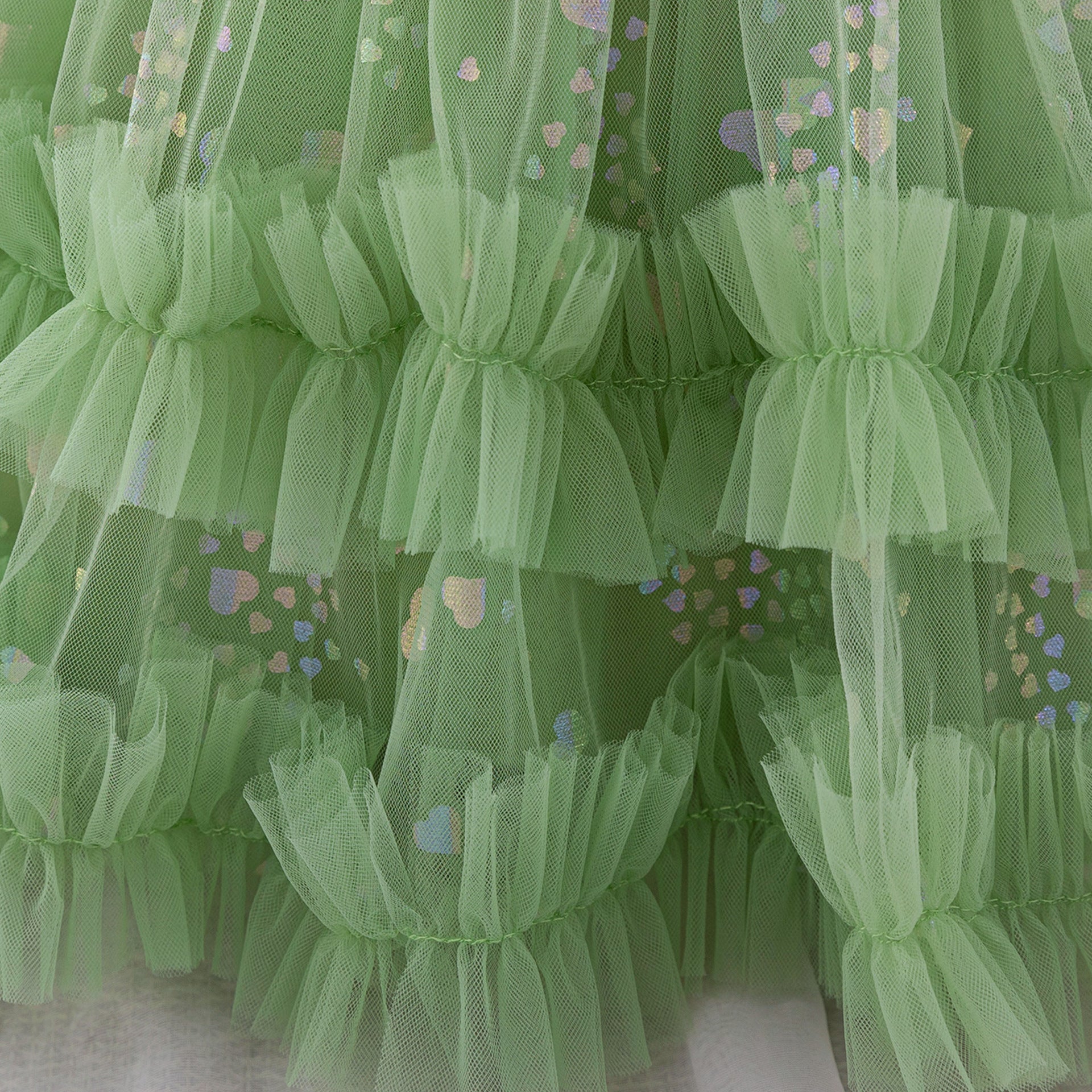 Tea Length Puffy Tulle Dress for Girls, Bow & Sequin Flower Girl Outfit