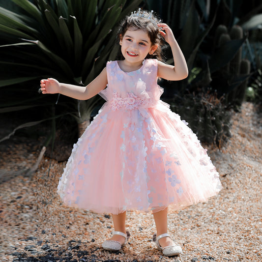 Cute Puffy Tulle Princess Dress for Girls – Tea-Length Ball Gown for Parties & Weddings