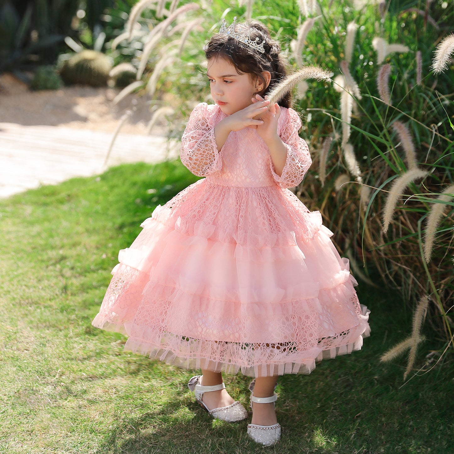 Cute Puffy Tulle Princess Dress for Girls – Tea-Length Ball Gown for Parties & Weddings