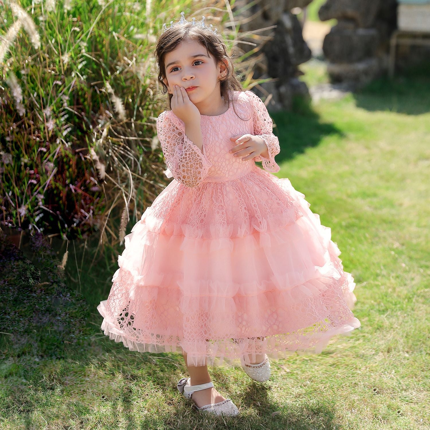 Cute Puffy Tulle Princess Dress for Girls – Tea-Length Ball Gown for Parties & Weddings