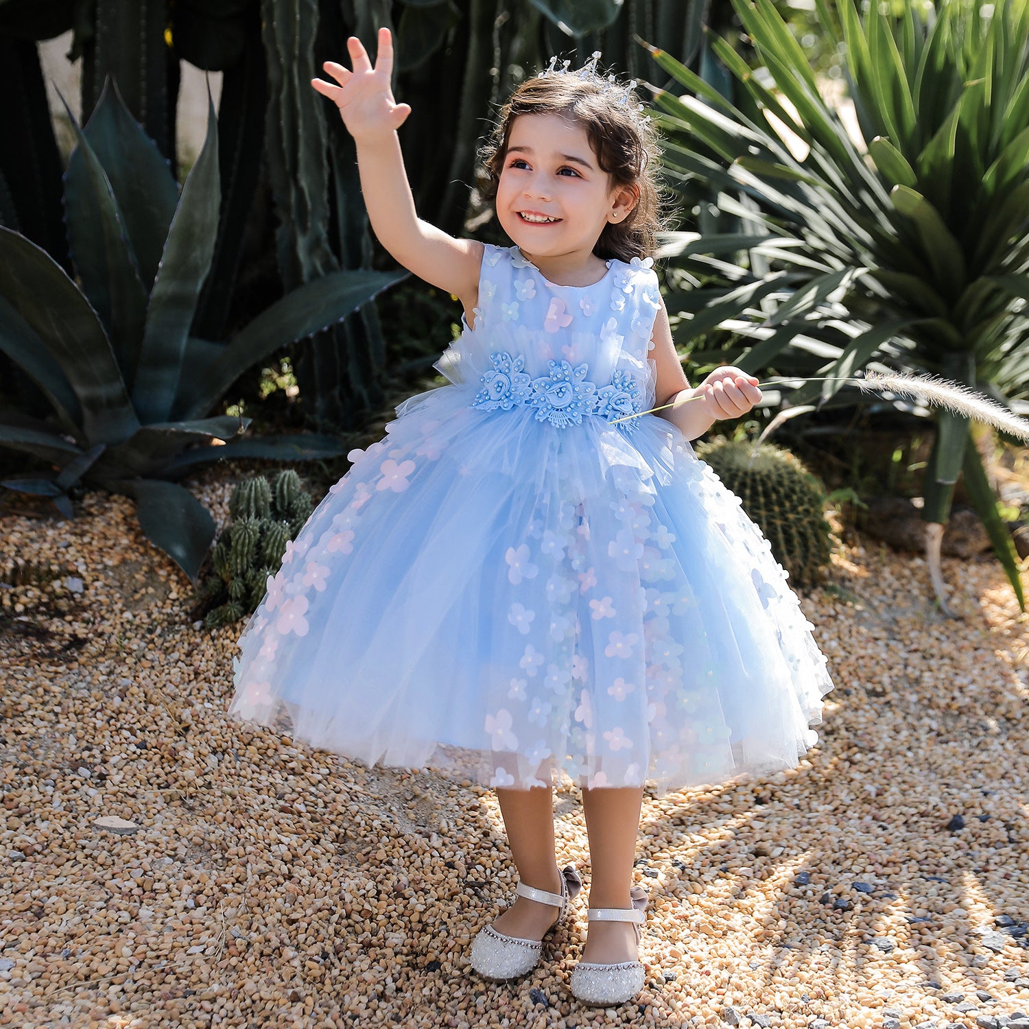 Cute Puffy Tulle Princess Dress for Girls – Tea-Length Ball Gown for Parties & Weddings