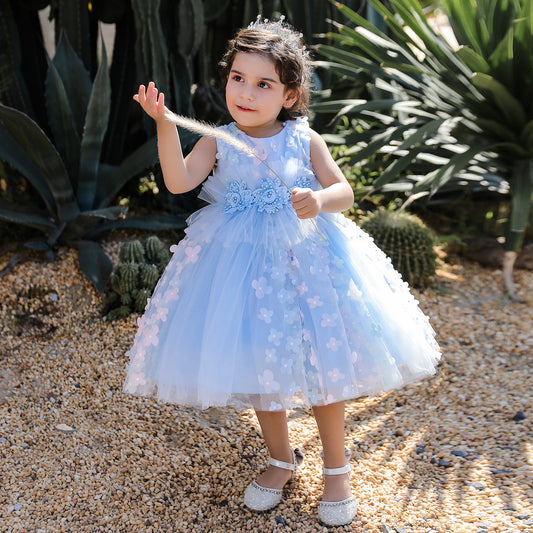 Cute Puffy Tulle Princess Dress for Girls – Tea-Length Ball Gown for Parties & Weddings