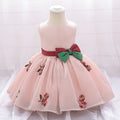 Tea Length Satin Tulle Embroidered Baby Dress with Bowknot