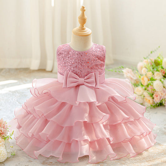 Sequin Tea Length Princess Dress for Girls – Birthday, Wedding & Party Gown