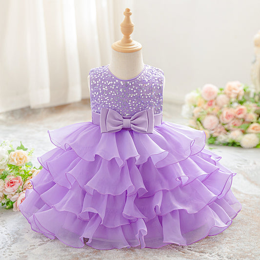 Sequin Tea Length Princess Dress for Girls – Birthday, Wedding & Party Gown