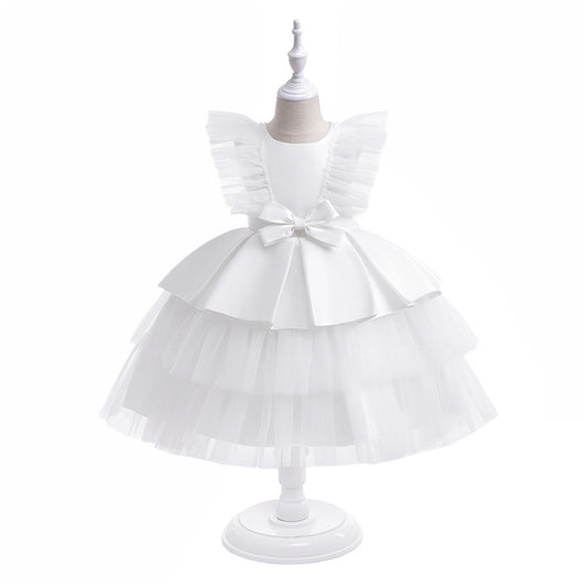 Cute Tiered Tulle A-Line Dress for Girls | Tea Length Flower Girl Party Gown