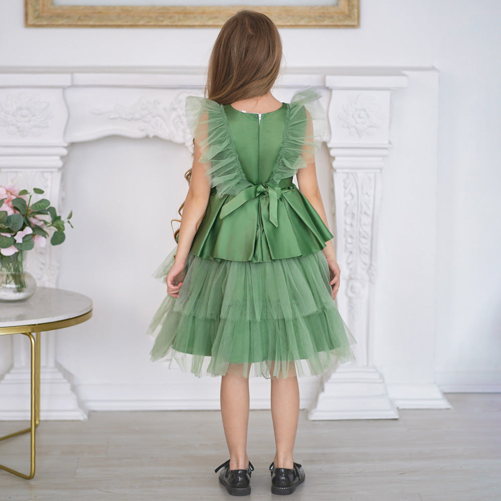 Cute Tiered Tulle A-Line Dress for Girls | Tea Length Flower Girl Party Gown