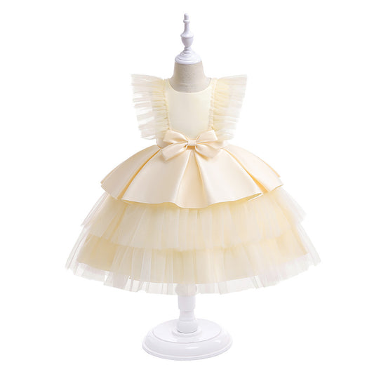 Cute Tiered Tulle A-Line Dress for Girls | Tea Length Flower Girl Party Gown