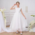 White Lace High-Low Princess Dress for Girls