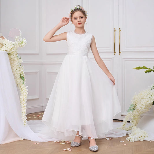 White Lace High-Low Princess Dress for Little Girls | Formal Occasion & Party Dress