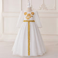 White Maxi Long Sleeve Sequin Lace Princess Dress for Girls