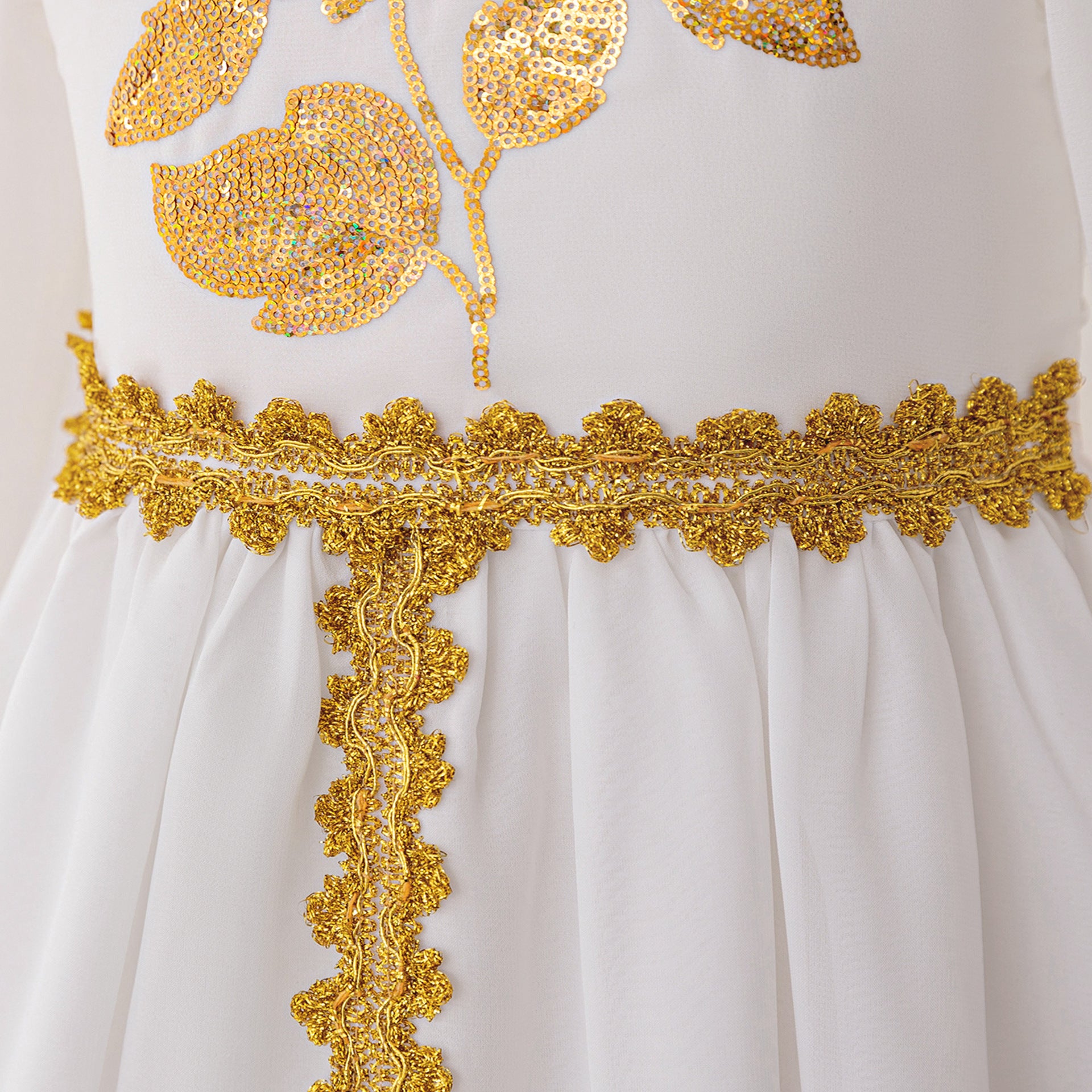 White Sequin Lace Maxi Princess Dress for Girls – Long Sleeve Formal Gown, Ages 3-8