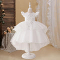 White Satin High-Low Ball Gown Dress with Sequins for Girls