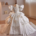 White Satin Tiered Maxi Dress with Sequins for Girls