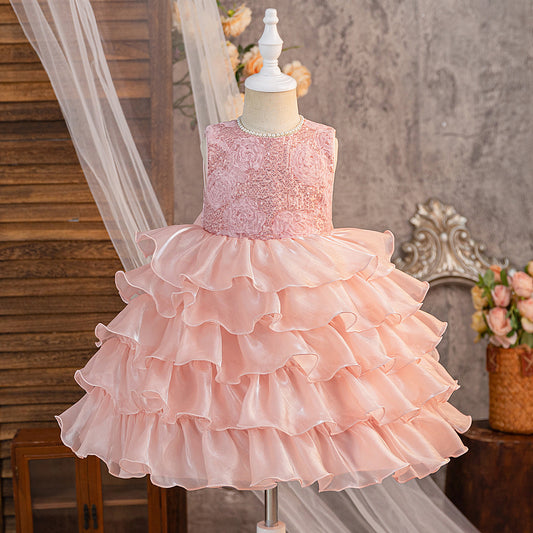 White A-Line Sequin Flower Girl Dress | Tiered Princess Dress for Kids 3-10Y