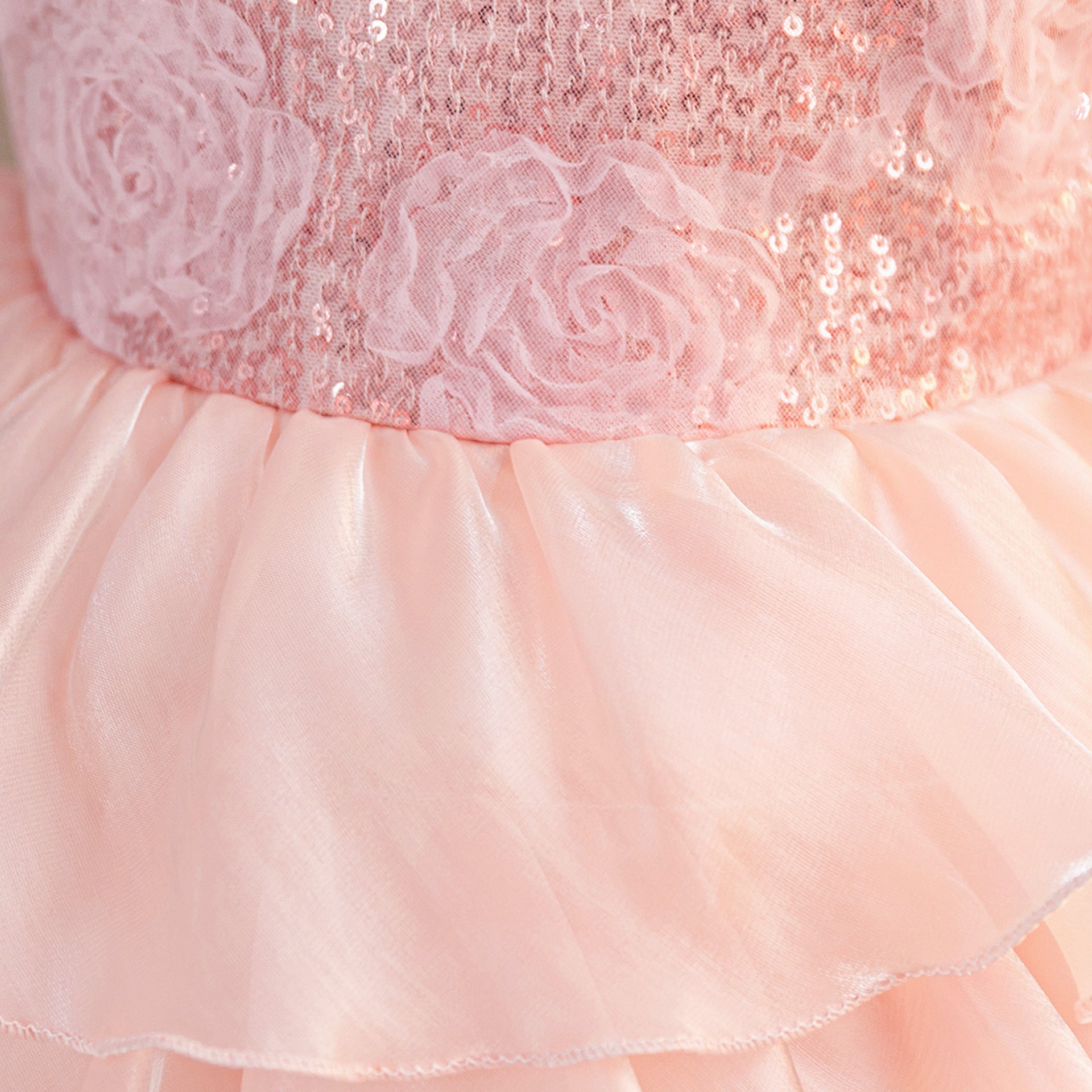 White A-Line Sequin Flower Girl Dress | Tiered Princess Dress for Kids 3-10Y