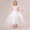 White Tulle A-Line Flower Girl Dress with Lace and Bowknot
